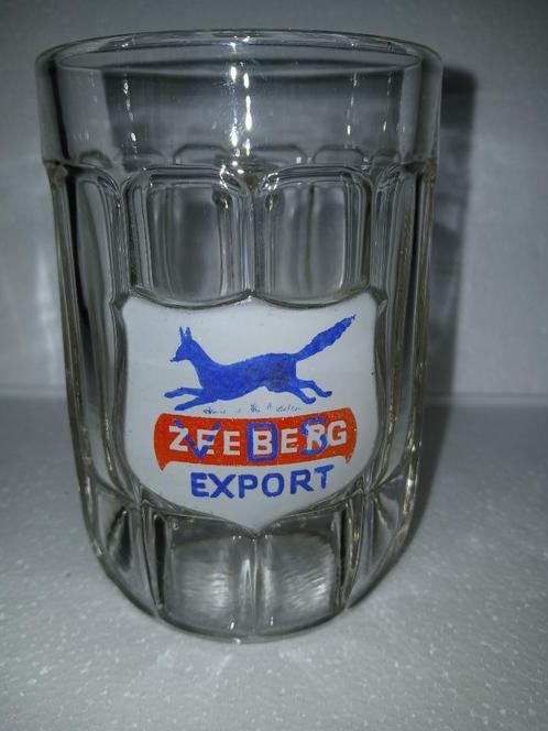 Oude transparante geëmailleerde glazen mok ZEEBERG EXPORT, Verzamelen, Biermerken, Zo goed als nieuw, Pul(len), Overige merken