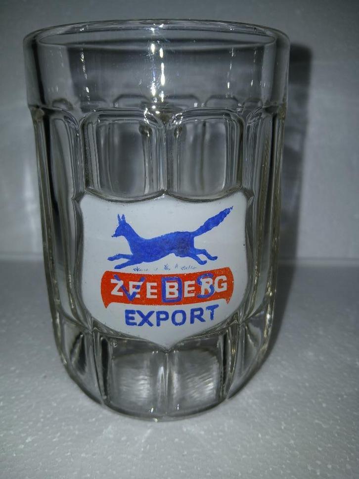 Oude transparante geëmailleerde glazen mok ZEEBERG EXPORT, Verzamelen, Biermerken, Zo goed als nieuw, Pul(len), Overige merken
