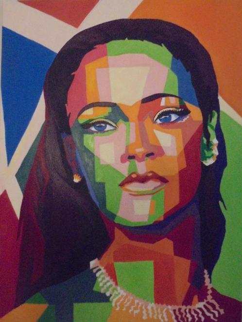 Rihanna popart olieschilderij (60x80cm), Verzamelen, Muziek, Artiesten en Beroemdheden, Nieuw, Poster, Artwork of Schilderij, Gesigneerd