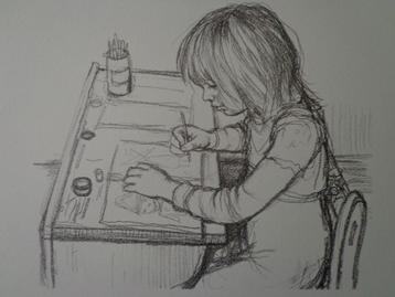 litho Paul Smolders Meisje dat tekent aan een lessenaar