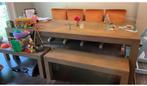 Tafel hout 2m60 + 2 bijhorende houten banken (1m30 per stuk), Ophalen, Gebruikt, 100 tot 150 cm, 200 cm of meer