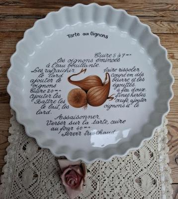 Vintage Franse ovenschaal, uientaart, tarte aux Oignons beschikbaar voor biedingen