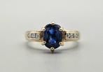 Gouden Vintage ring edelsteen saffier en diamant. 2024/65., Goud, Blauw, Met edelsteen, 17 tot 18
