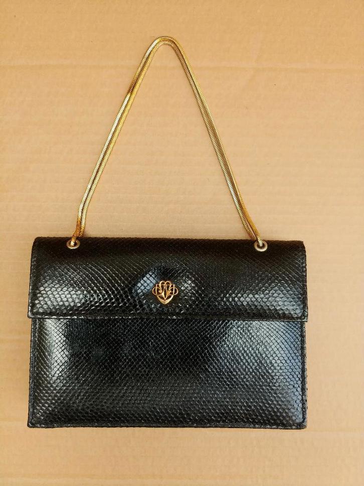 Vintage clutch tasje DANO MILANO Pitone, Handtassen en Accessoires, Tassen | Damestassen, Gebruikt, Avondtasje, Zwart, Ophalen of Verzenden