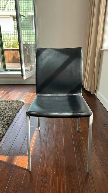 6x Zanotta Lia eetkamer stoel aluminium gepolijst, Huis en Inrichting, Ophalen, Zo goed als nieuw, Zwart, Leer