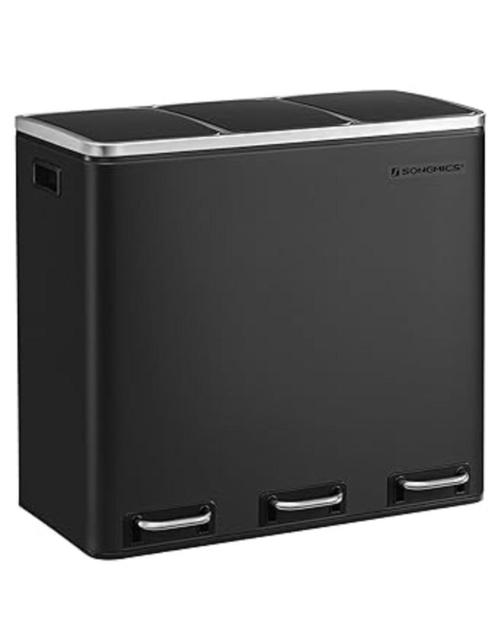 SONGMICS Vuilnisbak met 3 bakken | 3 x 18 L | Nieuw, Huis en Inrichting, Woonaccessoires | Prullenbakken, Nieuw, Metaal, 50 tot 75 cm