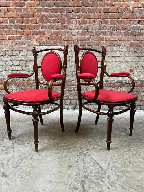 Set van 2 antieke Fischel armstoelen Nr. 378, Antiek en Kunst, Antiek | Meubels | Stoelen en Sofa's, Ophalen