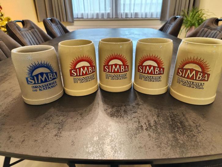 5 chopes Simba Brasserie du Katanga, Collections, Verres & Petits Verres, Neuf, Verre à bière, Enlèvement