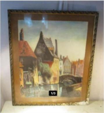 Mooie Antieke Aquarel 'De Brugse Grachten' - gesigneerd beschikbaar voor biedingen