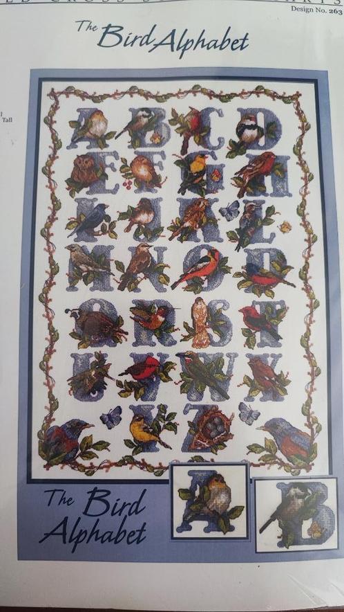 Borduren Nieuw, het vogelalfabet, alles in 1 pakket, Hobby en Vrije tijd, Borduren en Borduurmachines, Nieuw, Borduurpakket, Handborduren