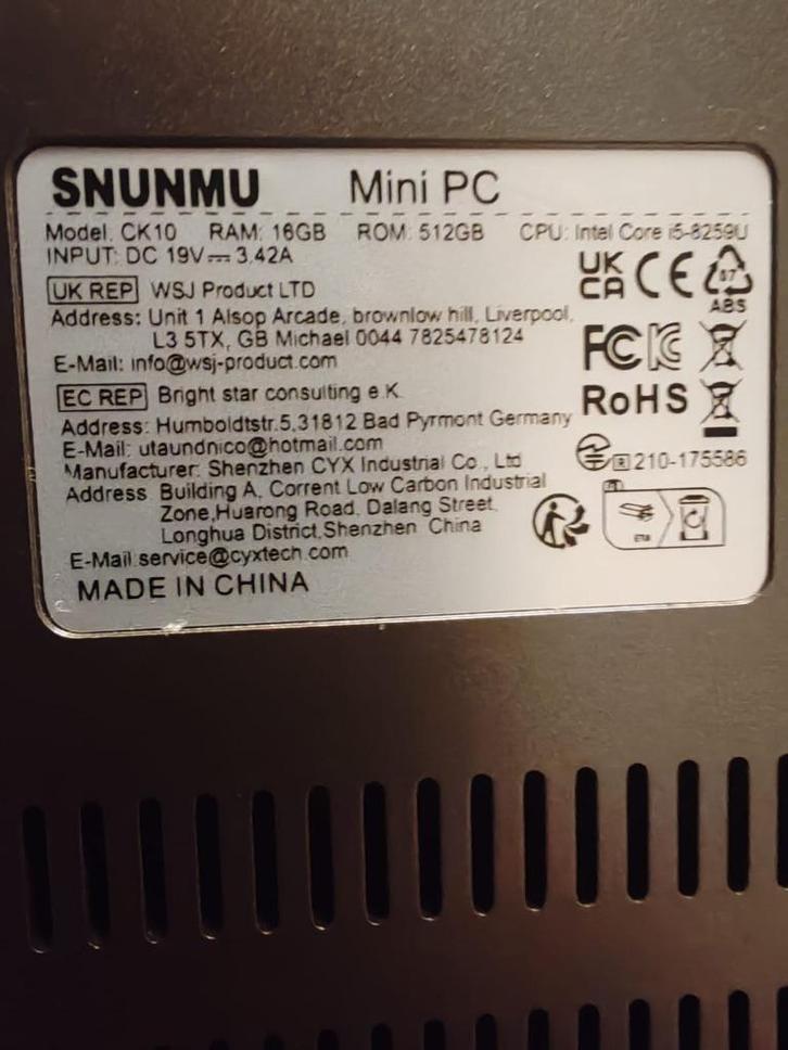 SNUNMU CK10 Mini-pc, Computers en Software, Desktop Pc's, Nieuw, 3 tot 4 Ghz, SSD, 16 GB, Ophalen of Verzenden