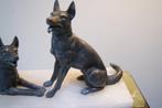 Statue, sculpture Art Déco 2 chiens - 19 cm - Bronze (patine, Bronze, Enlèvement ou Envoi