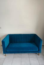 Amicie tweezitsbank, waterblauw fluweel, Ophalen, Zo goed als nieuw
