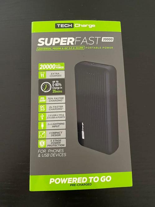 Superfast2000 portable power bank - Tech Charge, Telecommunicatie, Powerbanks, Nieuw, Ophalen of Verzenden