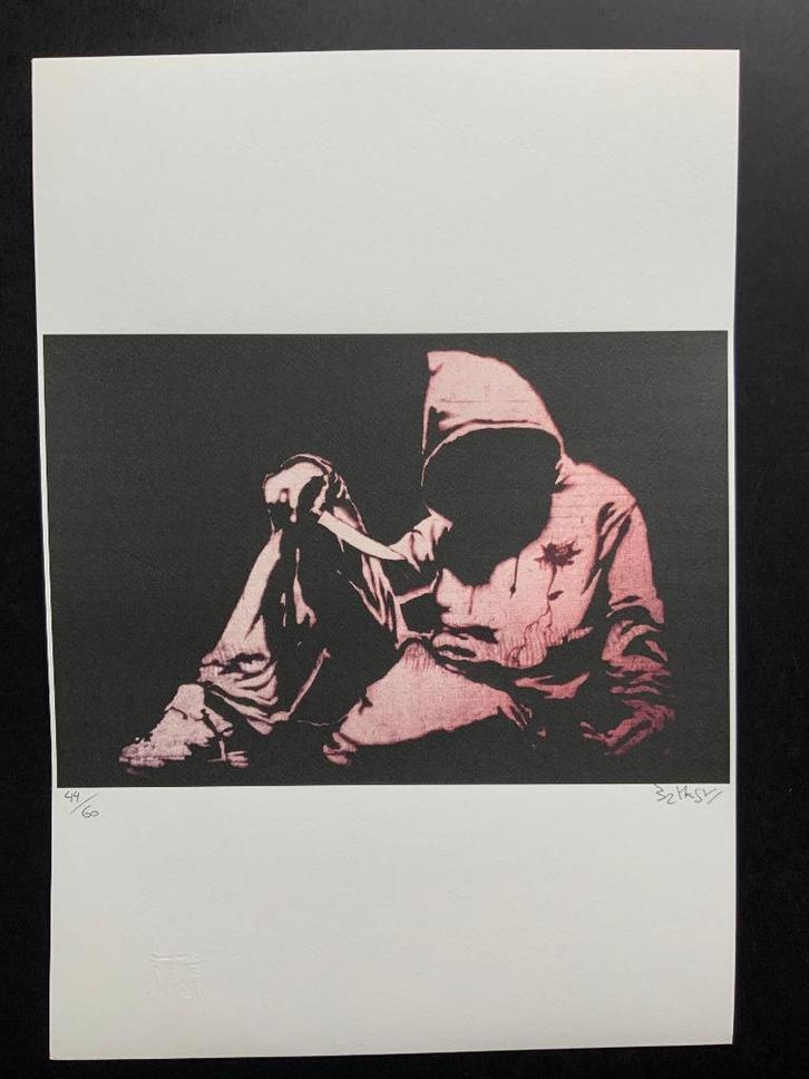 BANKSY Unknown hoodie litho genummerd en met reliëfstempel, Antiek en Kunst, Kunst | Litho's en Zeefdrukken, Ophalen of Verzenden