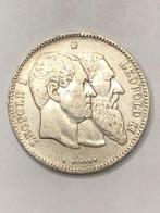 Munt zilver België 2 frank Leopold II jaartal 1880, Zilver, Ophalen of Verzenden, Losse munt, Zilver