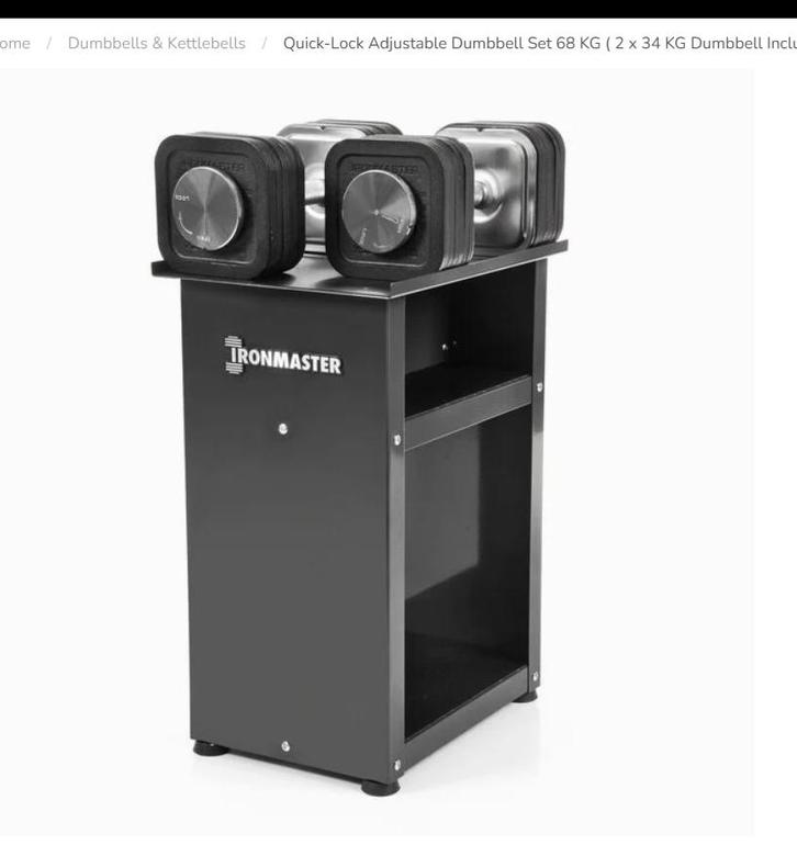 TOP Verstelbare Dumbbells Set Van 68KG! IRONMASTER met rek, Sport en Fitness, Fitnessmaterialen, Zo goed als nieuw, Dumbbell, Armen