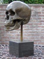 een gesigneerde bronzen menselijke schedel, MILO, Antiek en Kunst, Ophalen, Brons