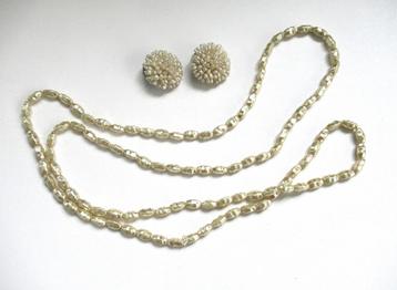 Vintage zoetwater rijst parel set collier met clip oorbellen beschikbaar voor biedingen