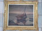 Olie schilderij op doek boten op het strand, Ophalen of Verzenden