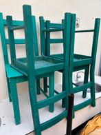 4 groene stoelen, Huis en Inrichting, Stoelen, Ophalen, Gebruikt, Overige kleuren, Vier