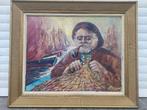 huile sur panneau pecheur signe hubert borguet, Antiquités & Art, Enlèvement ou Envoi