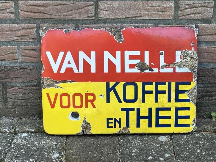 Emaille Reclamebord van Van Nelle Koffie Thee, Verzamelen, Merken en Reclamevoorwerpen, Gebruikt, Reclamebord, Verzenden