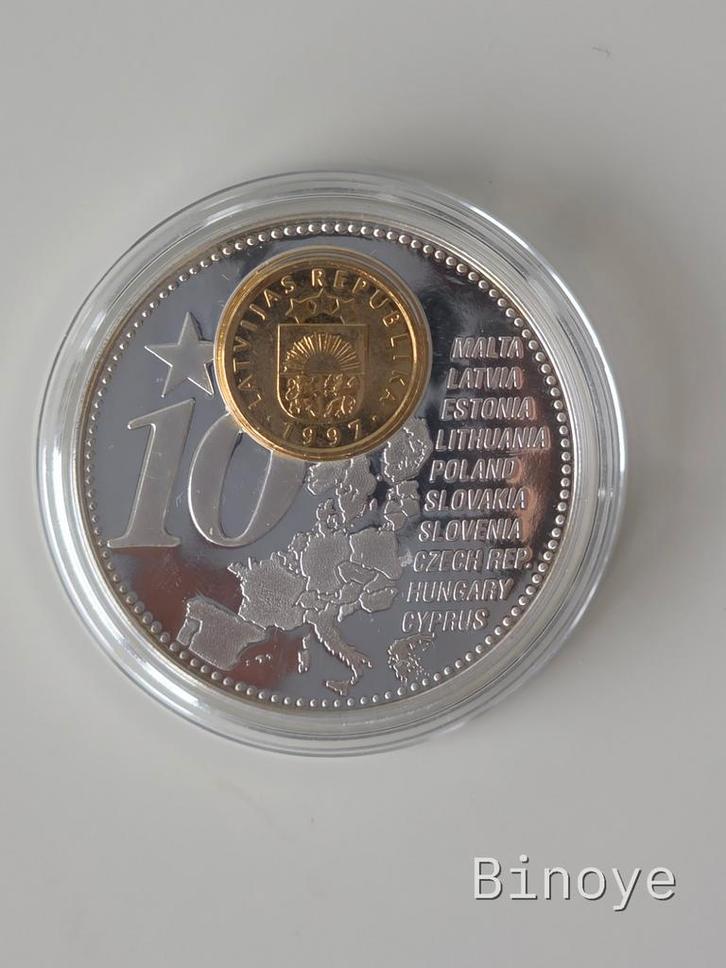 Lettonie 2006 – Médaille Euro – Proof – élargissement, Postzegels en Munten, Penningen en Medailles, Overige materialen, Ophalen of Verzenden
