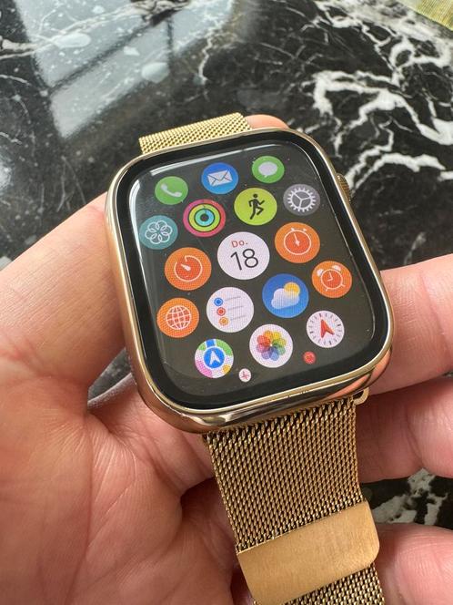 Apple Watch Series 7 Steel Gold 45mm LTE Cellular eSim, Bijoux, Sacs & Beauté, Montres connectées, État