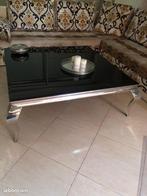 Salontafel BAROQUE 110x110cm zilver met zwart opaal glas, Ophalen, 100 tot 150 cm, Vierkant, Glas