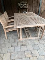 Teak tuintafel, 6 stoelen + ligbed, Ophalen, Gebruikt, Rechthoekig, Hout