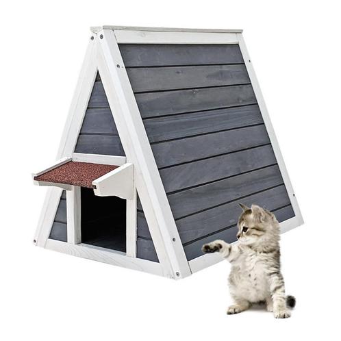 Kattenhuis hout | 50 x 50 x 54 cm | Wit/Grijs, Dieren en Toebehoren, Katten-accessoires, Nieuw, Ophalen of Verzenden
