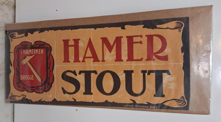 Affiche bier Hamer Stout brouwerij 'T Hamerken Brugge, Verzamelen, Merken en Reclamevoorwerpen, Gebruikt, Reclamebord, Ophalen of Verzenden