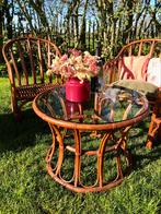 Vintage retro rieten bamboe rotan tuinset zetel tafel, Tuinset, Ophalen of Verzenden