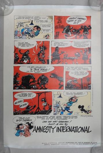 Affiche invitée - Amnesty international - Franquin, Envoi, Gaston ou Spirou, Utilisé, Image, Affiche ou Autocollant