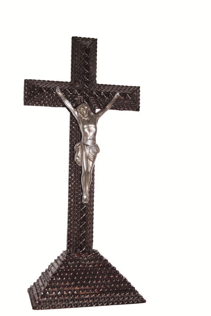 Tramp Art Kruisbeeld, Antiek en Kunst, Antiek | Religieuze voorwerpen, Ophalen of Verzenden
