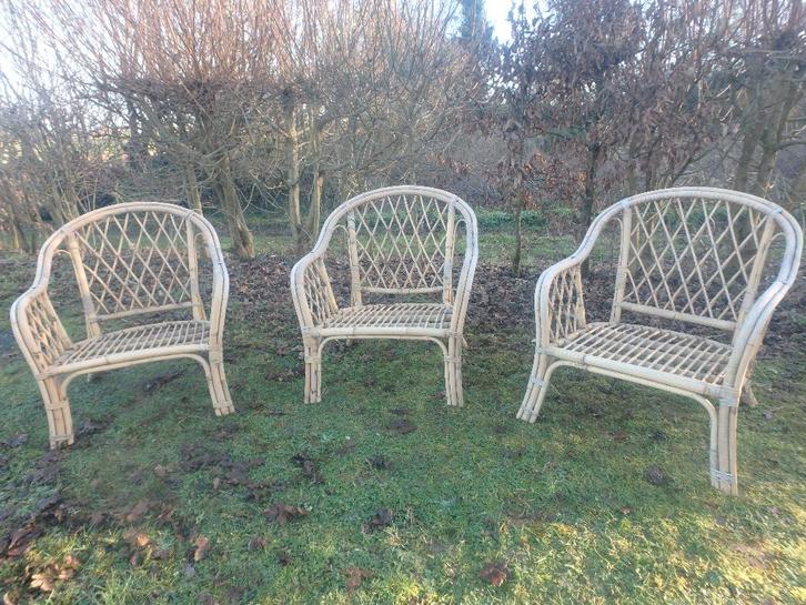 Set van 3 rotan fauteuils, aankoop per stuk mogelijk, Huis en Inrichting, Fauteuils, Gebruikt, Riet of Rotan, 50 tot 75 cm, Minder dan 75 cm
