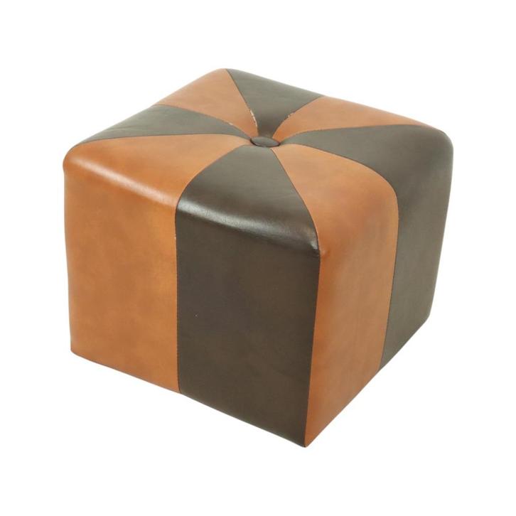 Vierkante Poef Skai Kunstleder Bruin Camel Patchwork 41cm, Huis en Inrichting, Zetels | Voetbanken en poefs, Gebruikt, Minder dan 50 cm