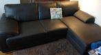 3-zit fauteuil in zwart/donkergrijs leder met chaise longue, Huis en Inrichting, Ophalen, Strak, Driepersoons, Zo goed als nieuw