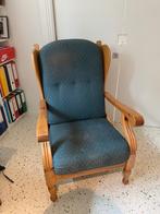 Fauteuil, eikenhout met groene bekleding, Huis en Inrichting, Fauteuils, Ophalen, Gebruikt, Klassiek, 75 tot 100 cm