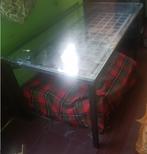 Oude metalen tafel met glazen blad, Ophalen, Gebruikt, Rechthoekig, Glas