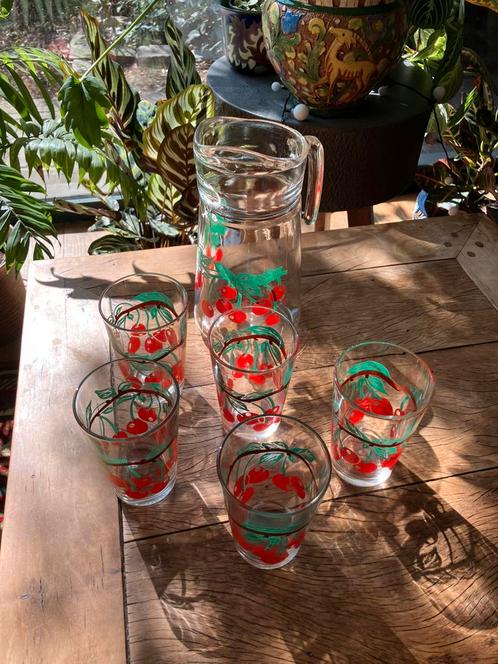 Set van 5 glazen en kan (Fidenza Vetraria), Verzamelen, Glas en Drinkglazen, Ophalen