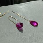 Oorbellen roze saffier geel goud 18K, Hangers, Nieuw, Ophalen of Verzenden, Roze