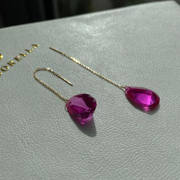 Oorbellen roze saffier geel goud 18K  beschikbaar voor biedingen