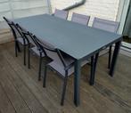 Caldela tuinset aluminium zwart (glazen tafelblad+6 stoelen), Tuin en Terras, Tuinsets en Loungesets, Ophalen, Gebruikt, 6 zitplaatsen