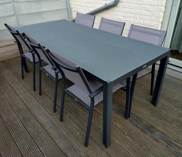 Caldela tuinset aluminium zwart (glazen tafelblad+6 stoelen) beschikbaar voor biedingen