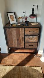 Industrieel dressoir robuust hout 90 cm, Ophalen, 50 tot 100 cm, Zo goed als nieuw, Metaal