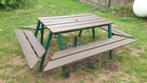 Stevige unieke donkerbruine houten picknickbank, Tuin en Terras, Picknicktafels, Ophalen, Gebruikt, Rechthoekig, Hout