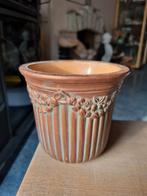 Koperen gegroefde bloempot 12 cm, Gebruikt, Rond, Aardewerk, Tuin