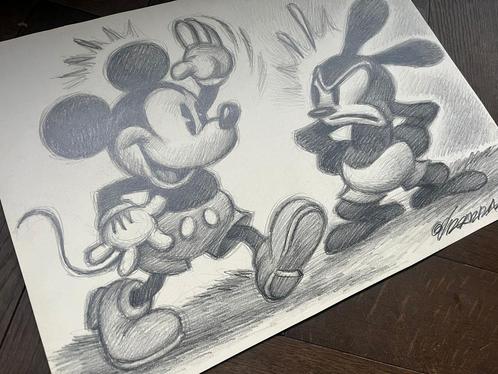 Originele tekening Mickey Mouse en Oswald the Lucky Rabbit!, Antiek en Kunst, Kunst | Tekeningen en Fotografie, Ophalen of Verzenden